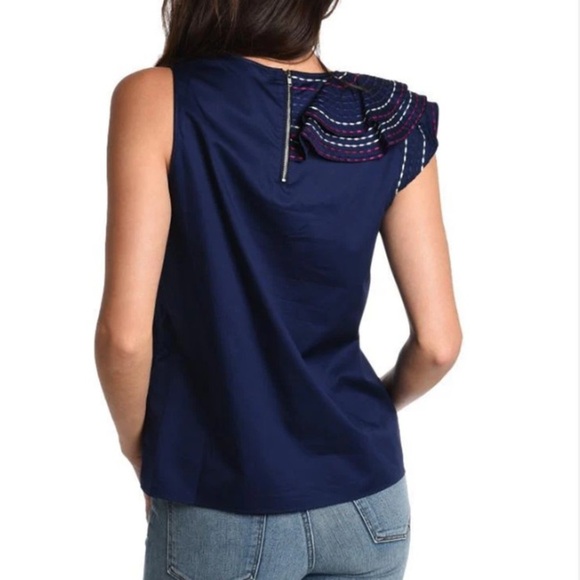 Parker Kaylee Navy Blue Ruffle Detail Women's Top Size Small - Picture 2 of 9